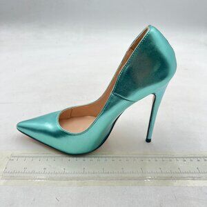 FSJ Cyan Pointed Toe Pumps High Heel Sexy Stilettos Slip On Office Dress Shoes
